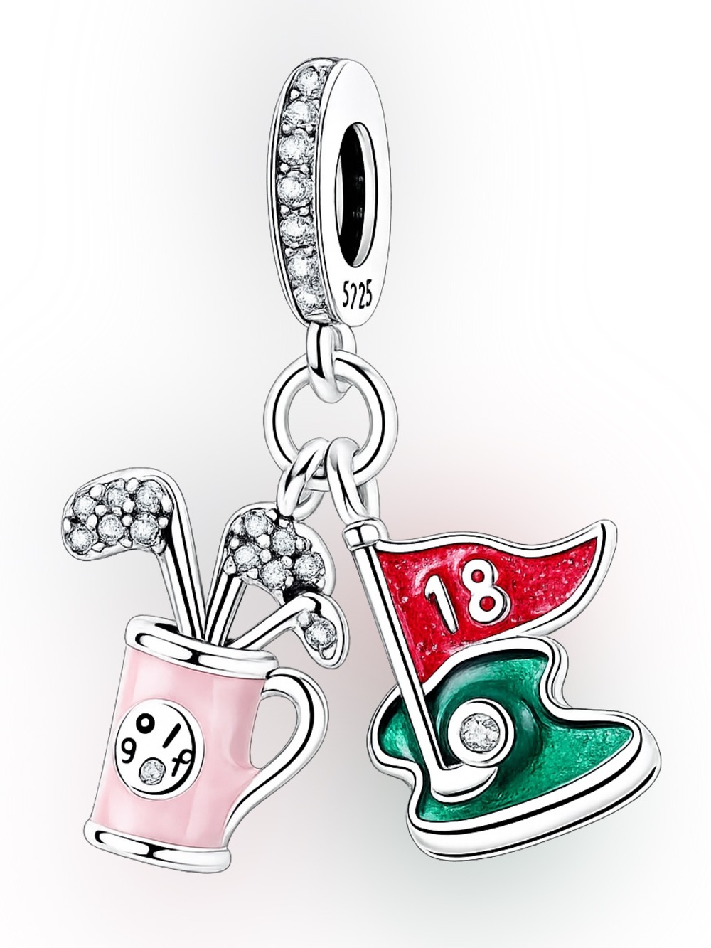 925 Golf Dangle Charm with Golf Bag & 18th Hole-NEW